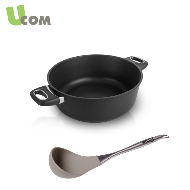 UCOM 丹麥黑魔法晶鑽導磁雙耳不沾湯鍋24cm+璞原霧鋼矽膠湯杓 #GS-17724+LTS0376G