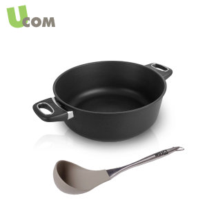 UCOM 丹麥黑魔法晶鑽導磁雙耳不沾湯鍋28cm+璞原霧鋼矽膠湯杓 #GS-17728+LTS0376G