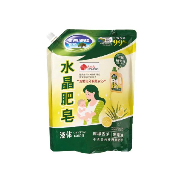 【箱購】南僑 水晶肥皂液補充包-檸檬香茅 1400g x6包 (加贈水晶寶寶嬰兒洗衣液體皂500gx1瓶 )